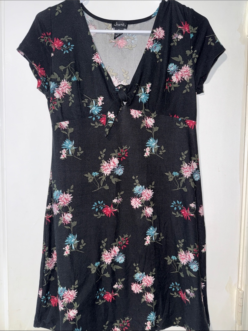 Justify Black Floral Tie-Front Mini Dress
